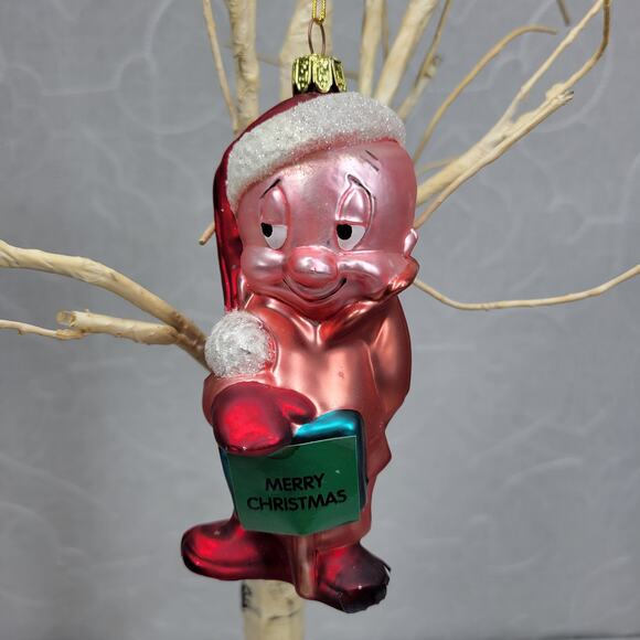 2001 Warner Bros. Merry Christmas Ornament Vintage Glass Character Red Pink 5” - Picture 1 of 16